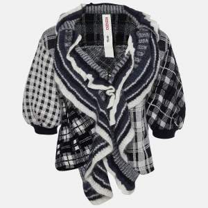 Kenzo Black/White Patterned Knit Buttoned Front Sweater L