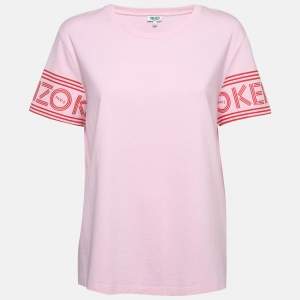 Kenzo Pink Logo Print Cotton T-Shirt L