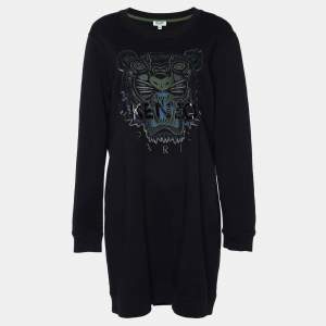 Kenzo Black Embroidered Cotton Knit Crewneck Sweatshirt XL