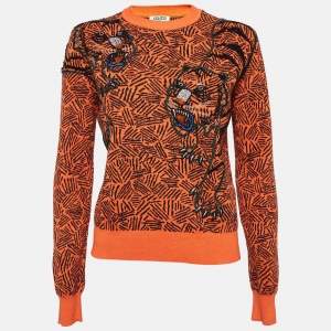 Kenzo Orange Tiger Embroidered Cotton Knit Sweatshirt L