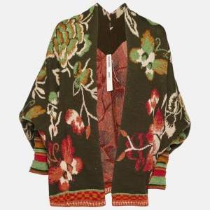 Pre Owned Kenzo Green Patterned Lurex Knit Cardigan (One Size)