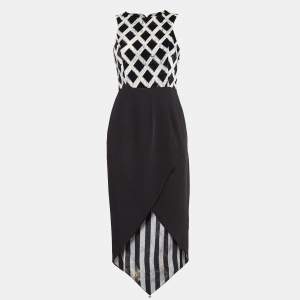 Kenzo Black Printed Velvet and Stretch Crepe Asymmetric Midi Dress S