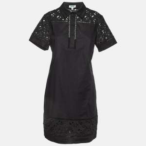 Kenzo Black Cotton Poplin Lace Detailed Short Sleeve Dress M
