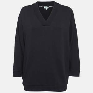 Pre Owned Kenzo Black Logo Print Cotton Knit V-Neck Sweatshirt S