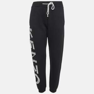 Kenzo Black Cotton Knit Printed Track Pants M