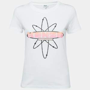 Pre Owned Kenzo White Printed Cotton Jersey T-Shirt S