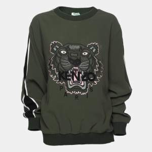 Pre Owned Kenzo Olive Green Crepe Tiger Motif Detail Sweatshirt L