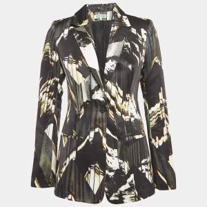 Kenzo Black Printed Gabardine Button Front Blazer S