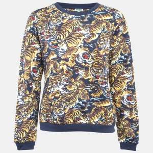 Kenzo Blue Tiger Print Cotton Crew Neck Sweatshirt XL