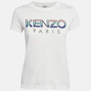 Kenzo White Embellished Logo Jersey T-shirt S