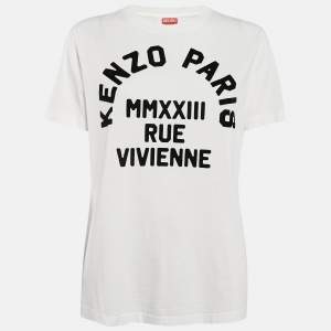 Kenzo White Logo Flock Print Cotton T-Shirt S