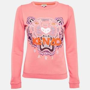 Pre Owned Kenzo Pink Tiger Logo Embroidered Cotton Knit Sweatshirt XS