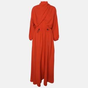 Kenzo Orange Viscose Longsleeve Maxi Dress S