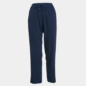 Kenzo Navy Blue Side Stripe Crepe Straight Leg Track Pants S