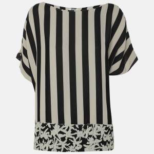 Kenzo Black/White Strip Crepe Top L