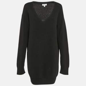 Kenzo Black Rib Knit Zipper Detail V-Neck Sweater Dress XL