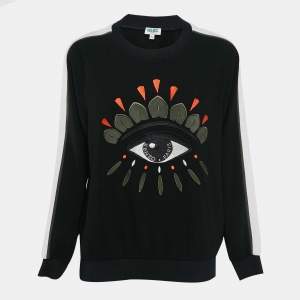 Pre Owned Kenzo Black Eye Logo Embroidered Crepe Sweatshirt S