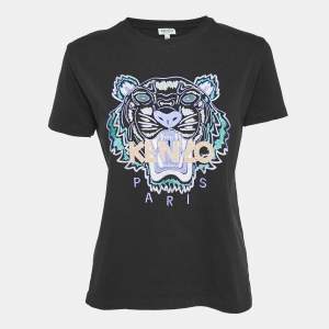 Kenzo Black Tiger Logo Embroidered Cotton Knit T-Shirt XS
