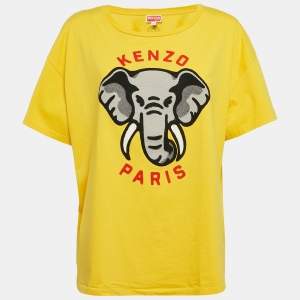 Pre Owned Kenzo Yellow Elephant Applique Cotton Jersey T-Shirt M