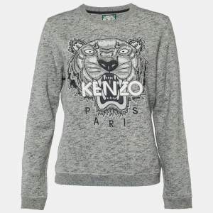 Kenzo Grey Tiger Embroidered Melange Cotton Sweatshirt L