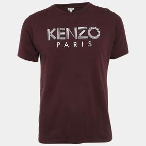 Kenzo Burgundy Logo Print Cotton Crew Neck T-Shirt M
