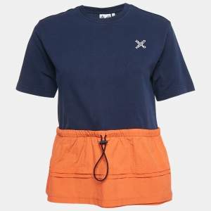Kenzo Navy Blue/Orange Cotton Knit and Nylon Elasticized Top XS