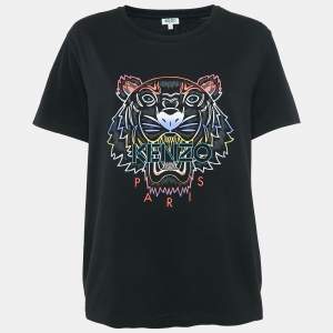 Kenzo Black Tiger Print Cotton Crew Neck T-Shirt L