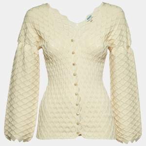 Kenzo Patterned Knit Pearl Button Front Cardigan XS