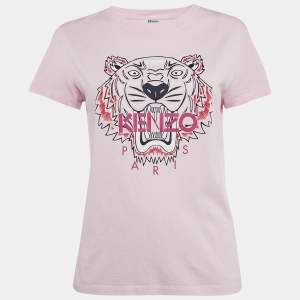 Pre Owned Kenzo Pink Tiger Logo Print Jersey Crew Neck T-Shirt M