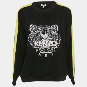 Kenzo Black Tiger Embroidered Crepe Crew Neck Jumper L