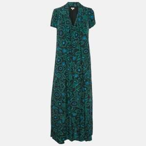 Pre Owned Kenzo Green Floral Print Silk Maxi Dress S