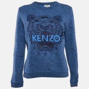 Kenzo Blue Tiger Lurex Embroidery Crew Neck Sweatshirt L