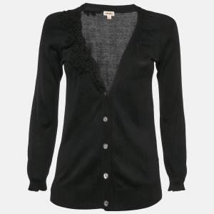 Pre Owned Kenzo Black Silk Blend Button Front Cardigan M