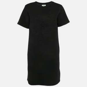 Kenzo Black Tiger Embossed Jersey Crewneck T-Shirt Dress S