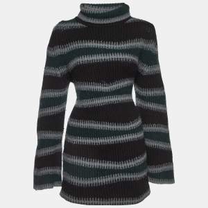 Kenzo Multicolor Stripe Wool Turtleneck Sweater Mini Dress M