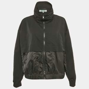 Kenzo Black Logo Print Synthetic Concealed Hood Windbreaker Jacket L