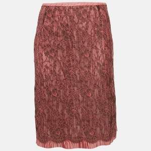 Kenzo Pink Floral Lace and Nylon Ruffled Short Skirt M