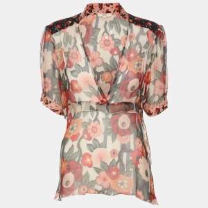 Kenzo Multicolor Knit Floral Print Long Sleeve Blouse M 