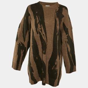 Kenzo Brown Pattern Knit Crewneck Sweater Dress XL