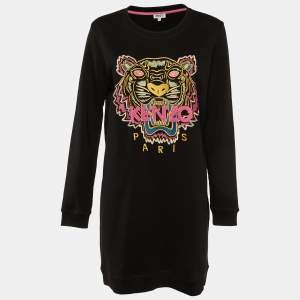 Kenzo Black Tiger Embroidered Cotton Sweatshirt Dress L