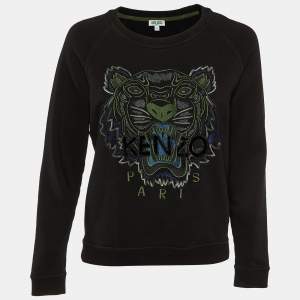 Kenzo Black Tiger Embroidered Cotton Crew Neck Sweatshirt S