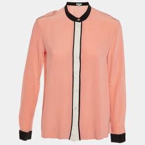 Kenzo Pink Silk Contrast Paneled Button Front Shirt M