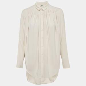 Kenzo Off-White Satin Pleated Button Front Blouse M