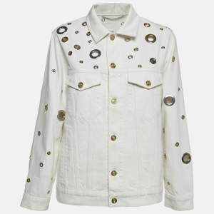 Kenzo White Grommet Cut-Out Denim Jacket L