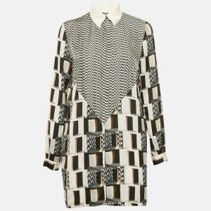 Kenzo Black/White Printed Silk Shirt Dress M