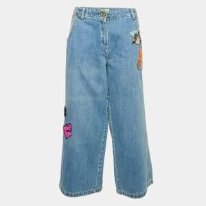 Kenzo Blue Applique Detail Denim Wide-Leg Jean L Waist 34"