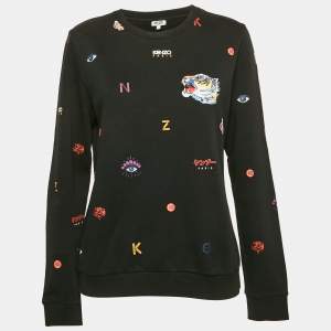 Kenzo Black Over All Print Cotton Crewneck Sweatshirt L