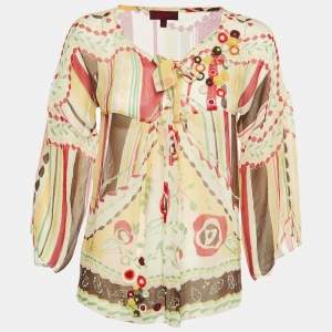 Kenzo Multicolor Floral Print Silk Chiffon Top S