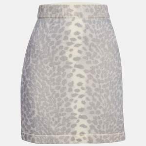 Kenzo Grey Leopard Print Wool Mini Skirt M