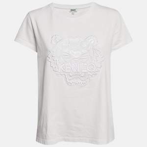 Kenzo White Logo Embroidered Cotton Half Sleeve T-Shirt M